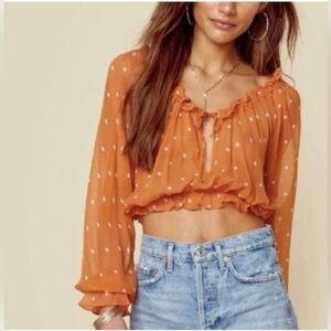 FOR LOVE AND LEMONS Analisa Polka Dot Sheer Long Sleeve Crop Top XS